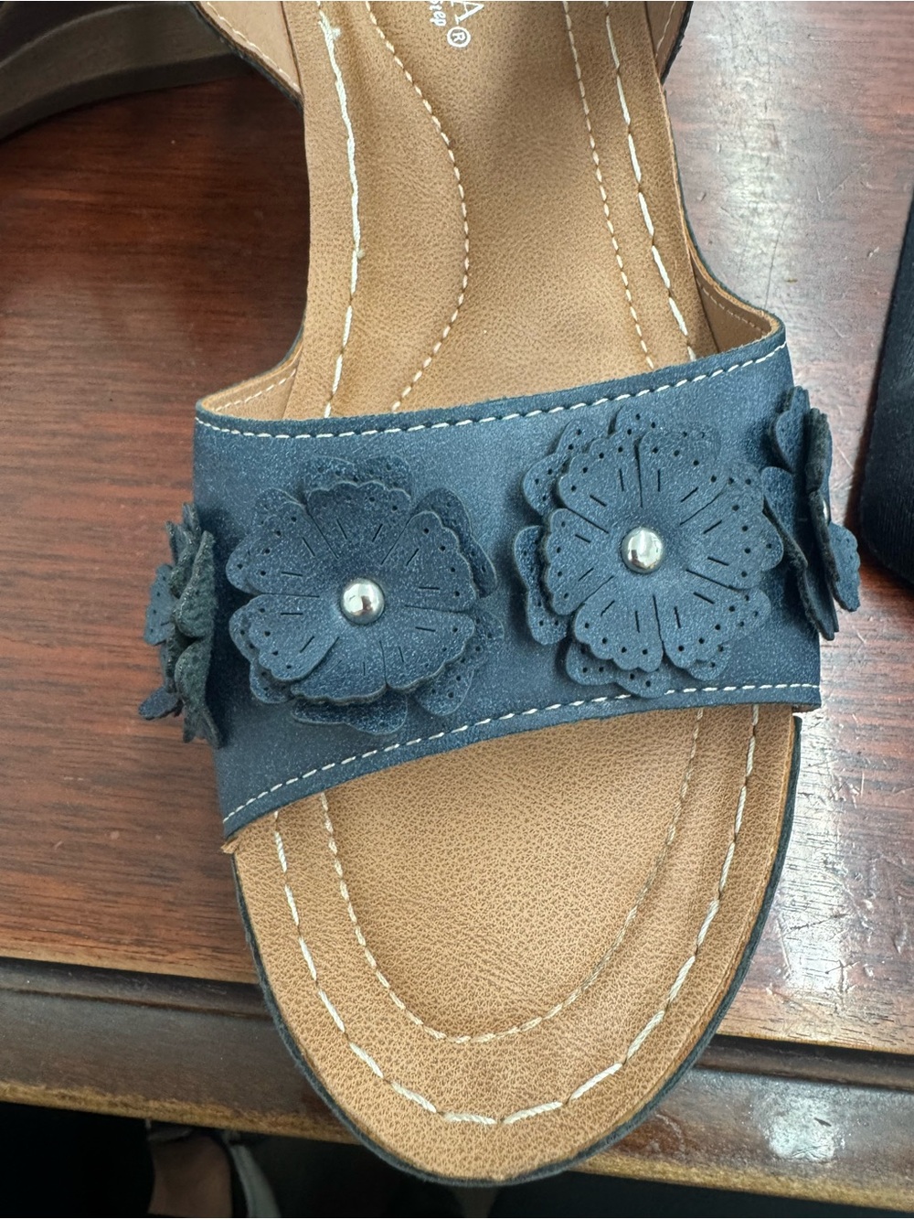 Spring Step Navy Floral Wedge - Picture 3 of 4